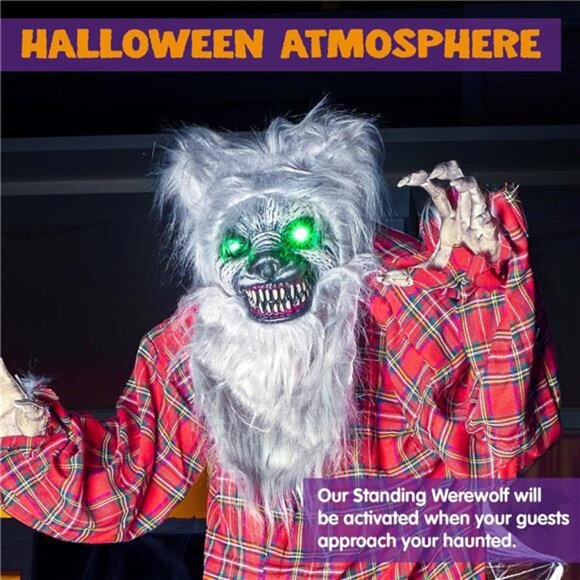 JOYIN‎ 63" Halloween Decoration Outdoor Standing Werewolf Animatronics - Picture 4 of 7
